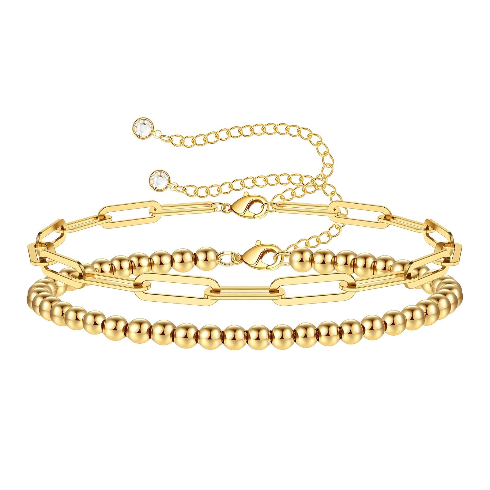 Armband-Set, goldfarben, mehrere Ketten- und Kugelarmbänder mit Anhängern