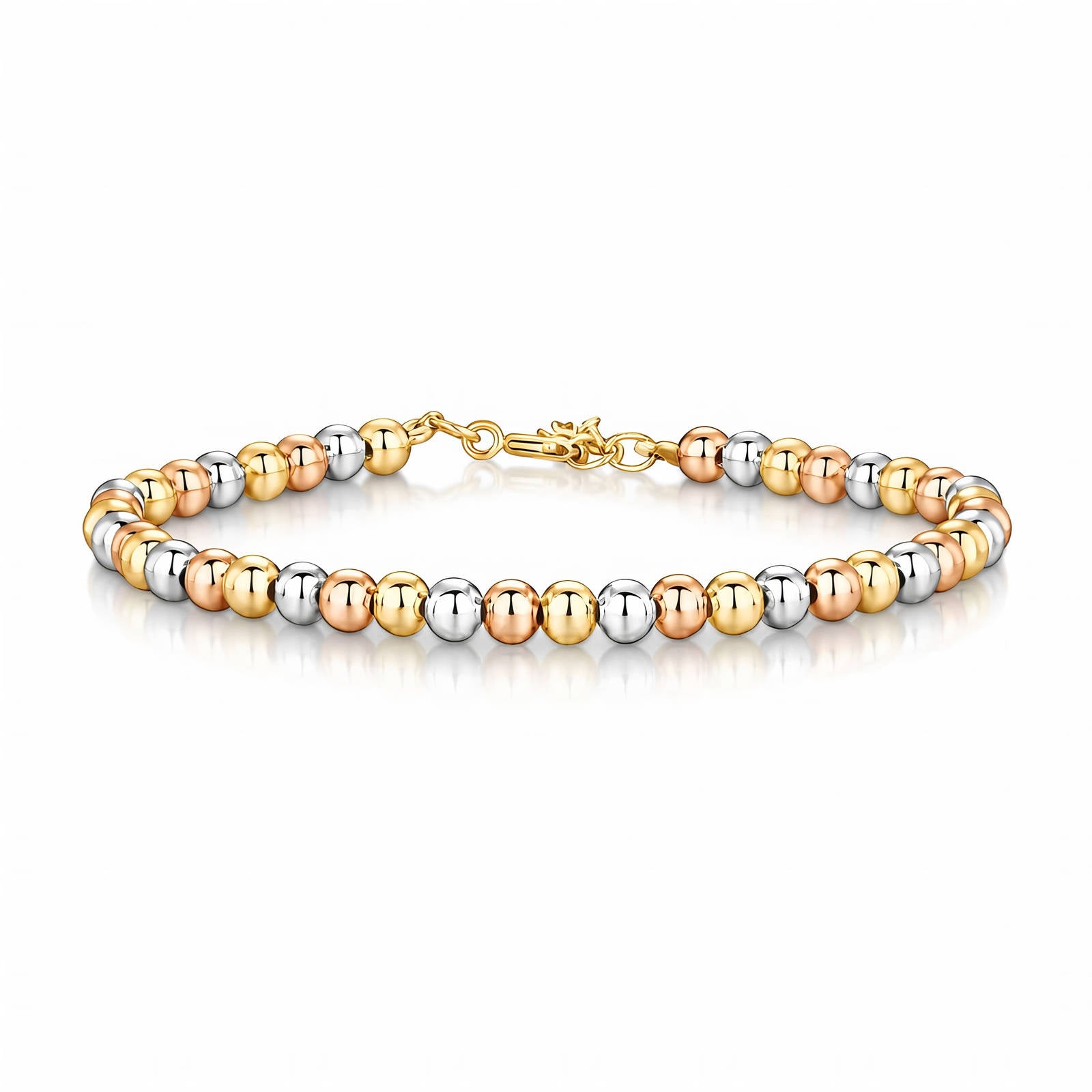Dreireihiges Perlenarmband mit Kugelperlen in Gold-, Silber- und Rosé-Tönen