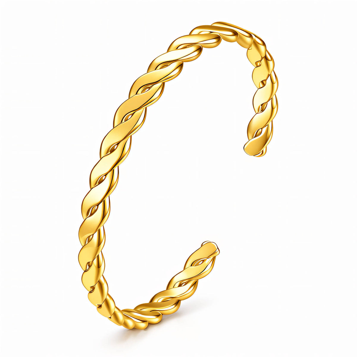 JOURÉ Armreif vergoldet – offener Bangle mit gedrehtem Flechtmuster, Edelstahl, Freisteller