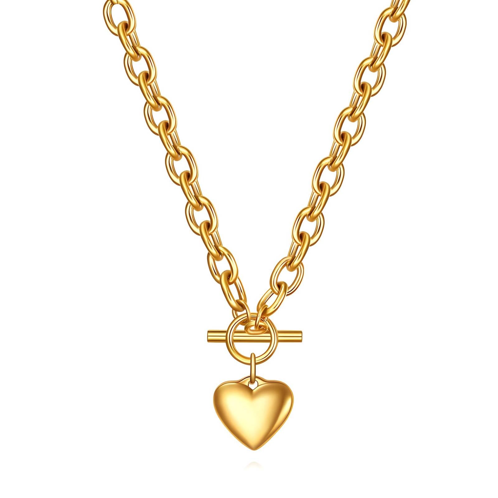 AMORA Halskette mit Gliederkette und Herzanhänger, vergoldet (18K) im Goldton