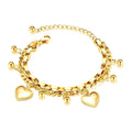 MILA-Armband goldfarben: Kettenglieder mit Herzanhängern und Kugel-Charms