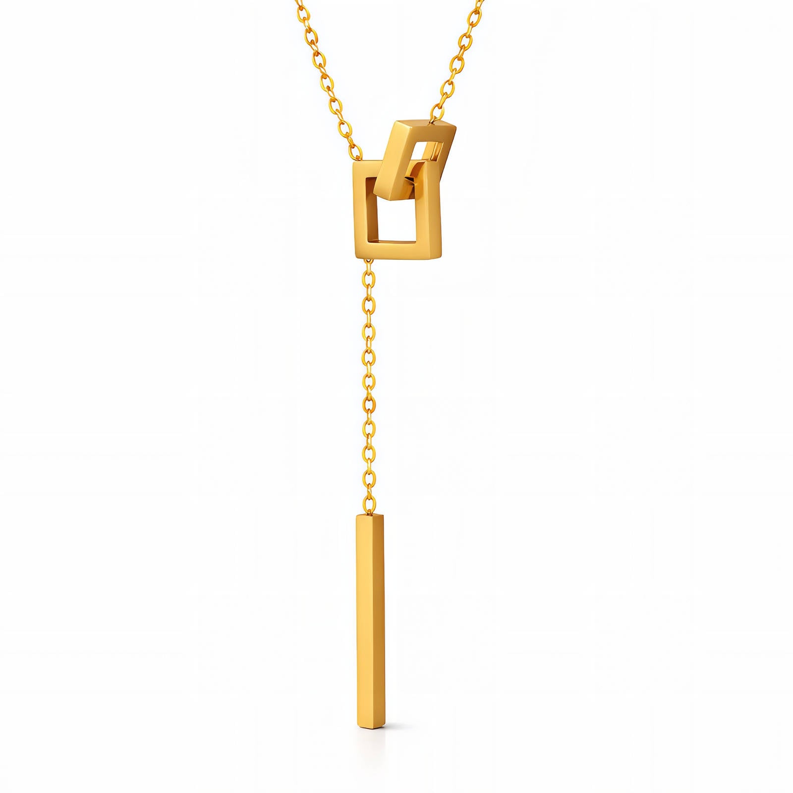 Y-Kette mit goldenem quadratischem Anhänger und langem Stab-Anhänger