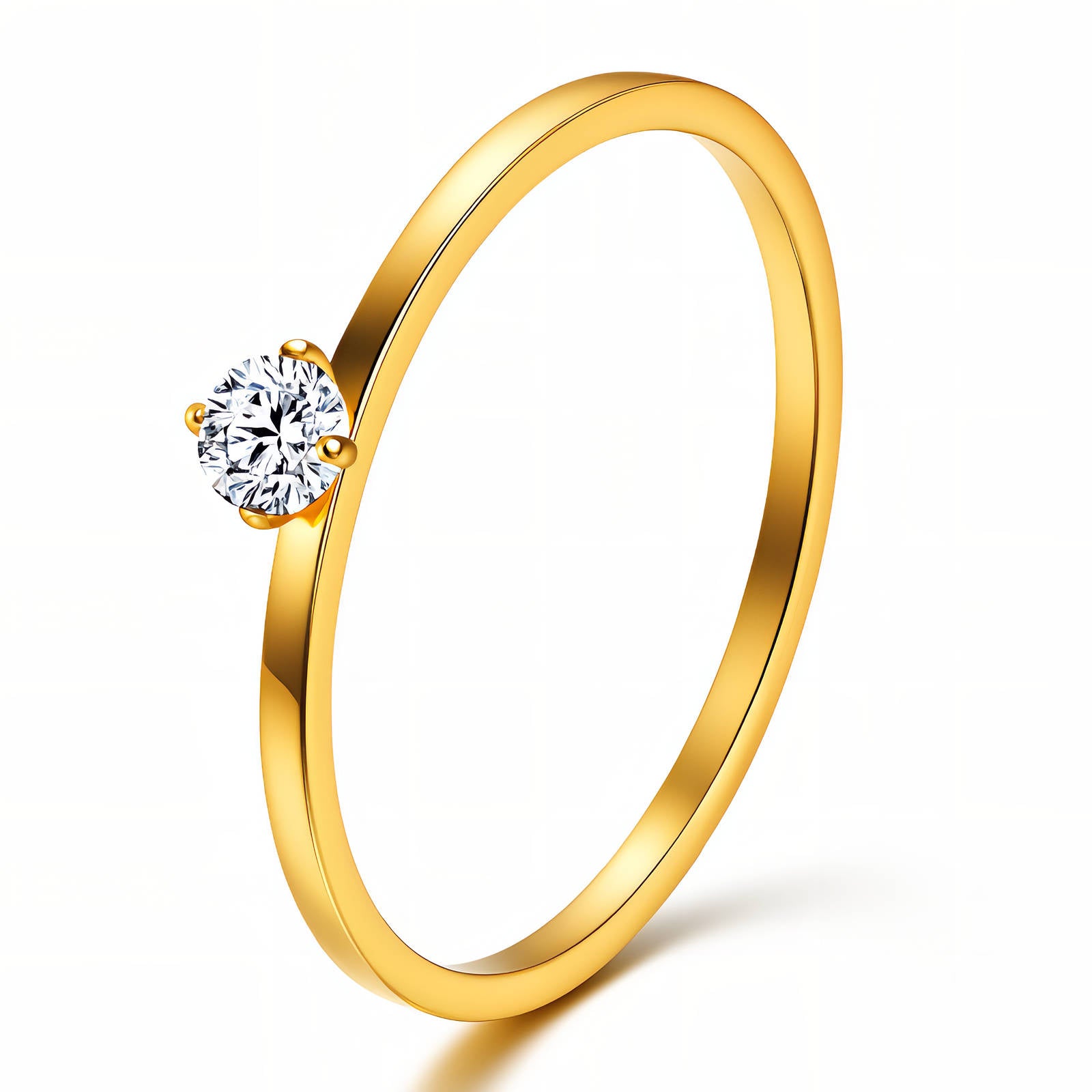Goldfarbener Ring mit rundem Zirkonia-Stein in goldener Fassung