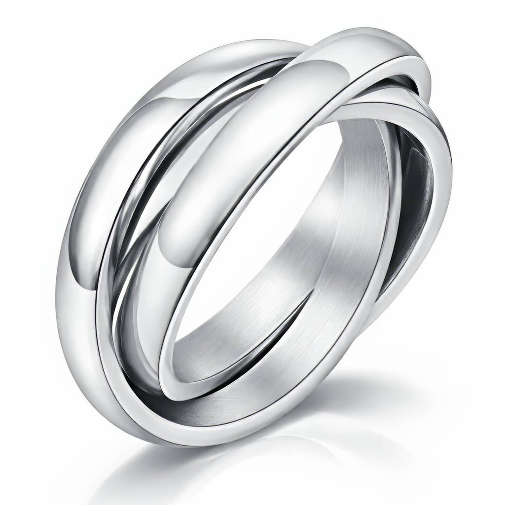 JOURÉ Trio Ring Silber – dreiläufiger Edelstahl-Ring, poliert, Freisteller