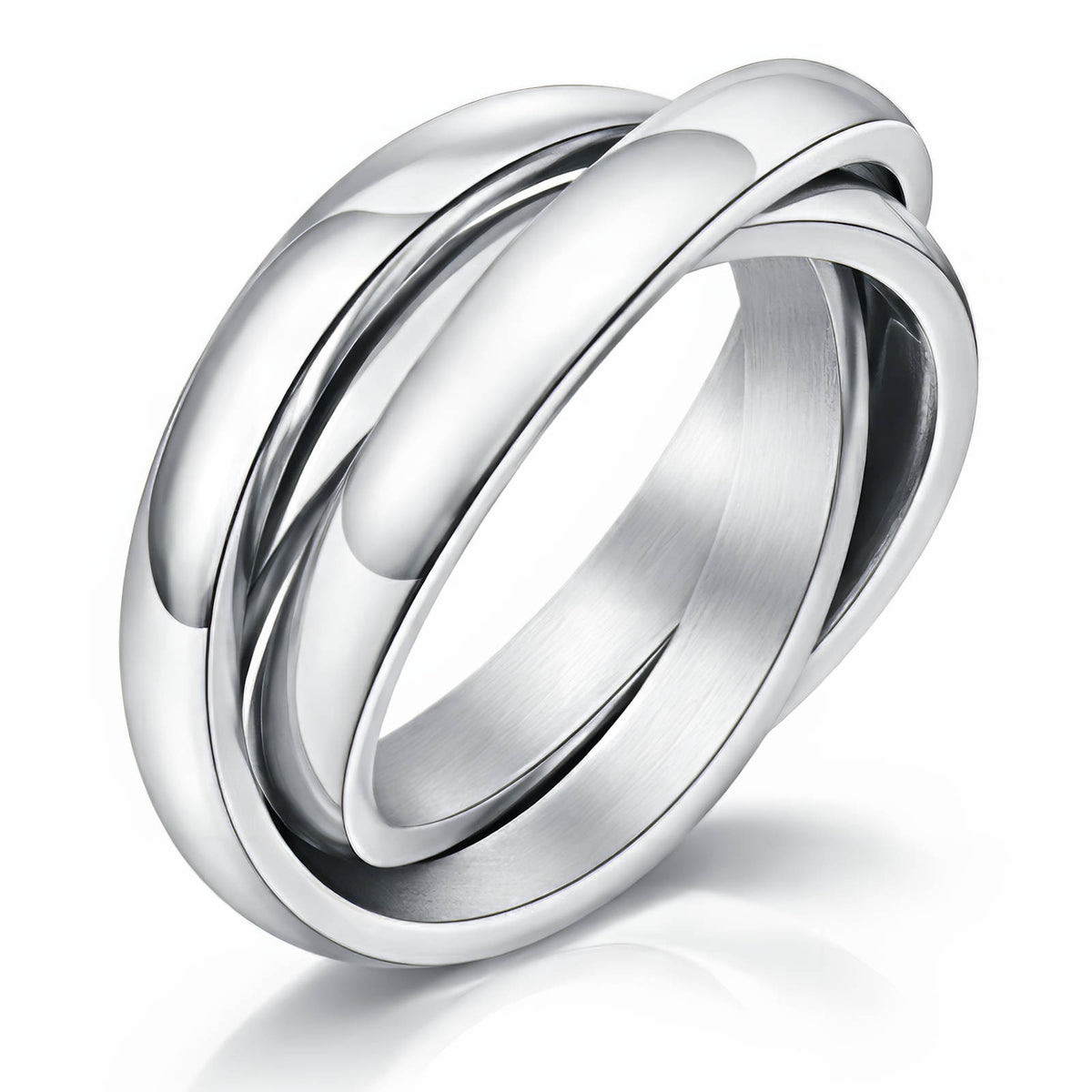 JOURÉ Trio Ring Silber – dreiläufiger Edelstahl-Ring, poliert, Freisteller