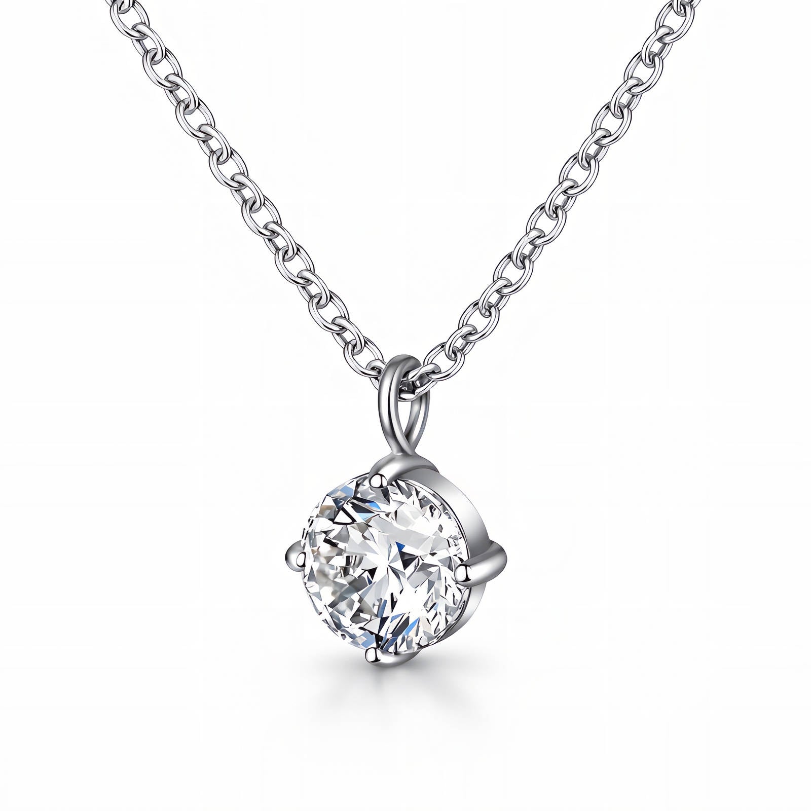 Silberne Halskette aus Edelstahl mit rundem Kristall-Anhänger und Gliederkette