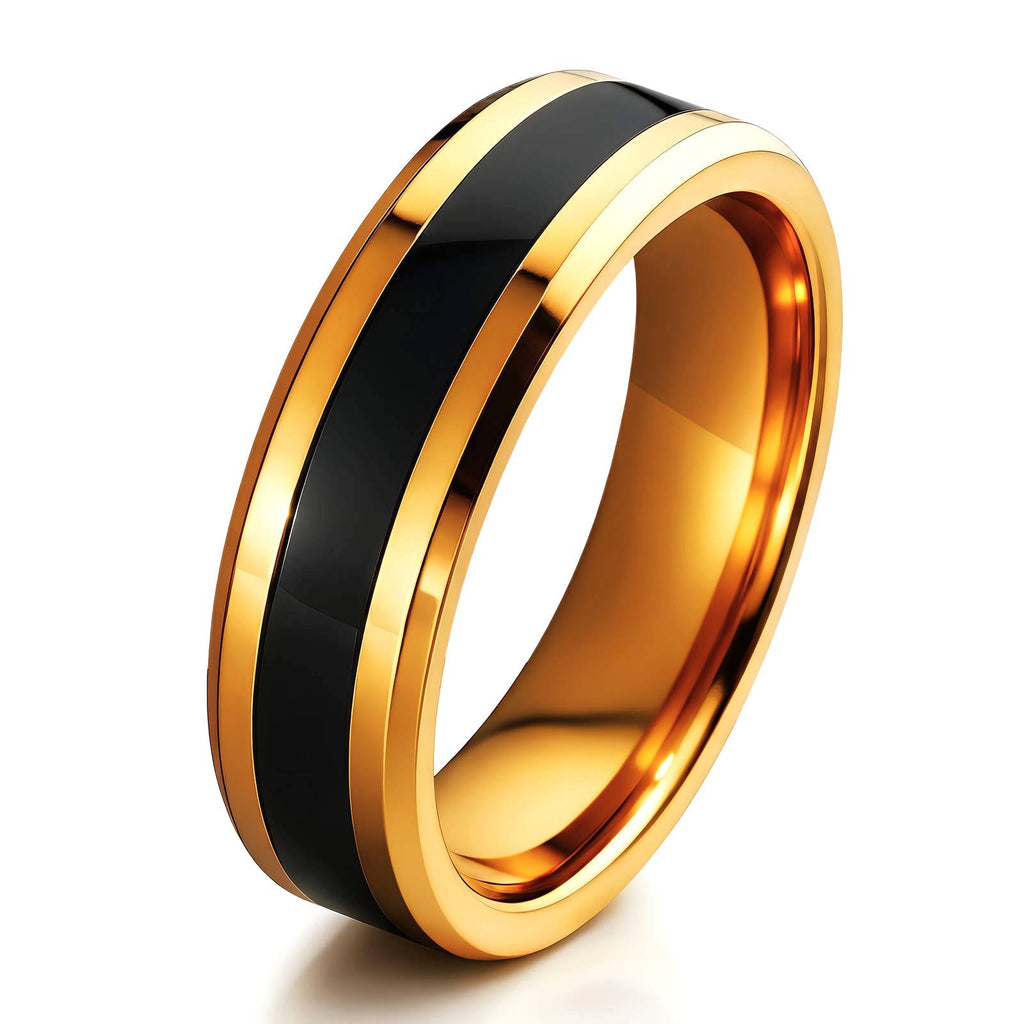 Vera-Ring, vergoldet: zweifarbige Bandring-Optik mit schwarzem Einsatz und goldenen Kanten