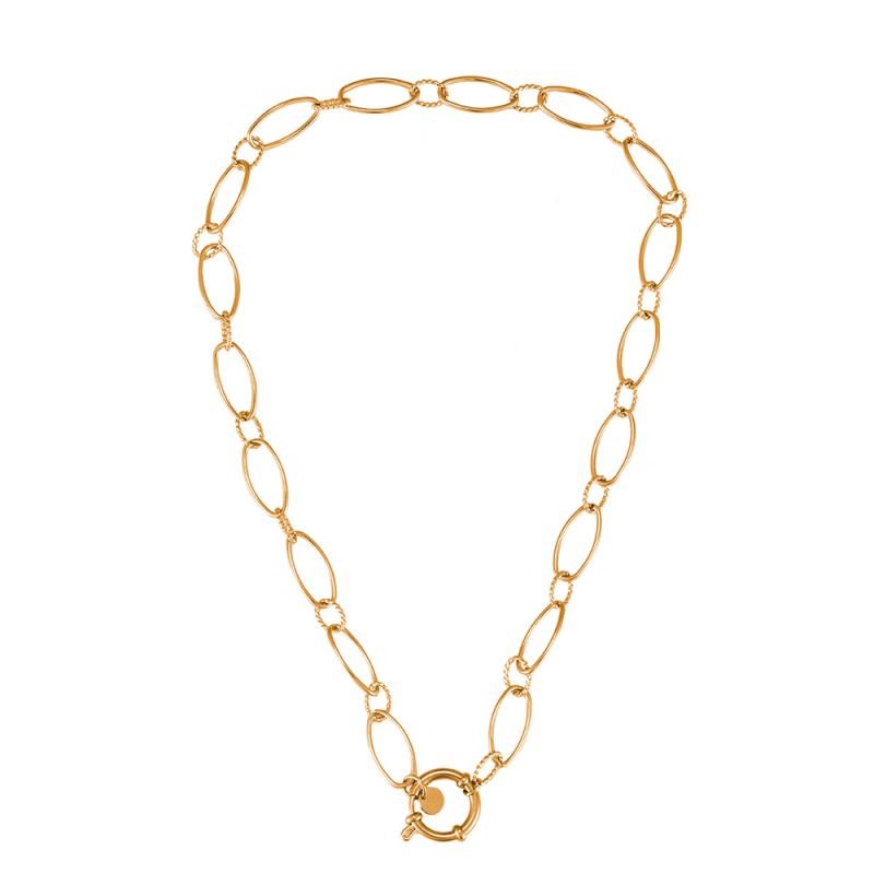 Goldfarbene Gliederkette mit kleinem Ringanhänger, 14K vergoldeter Stahl