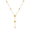 Goldfarbene Y-Kette mit floralen Anhängern und rundem Mittelanhänger, 18K vergoldet