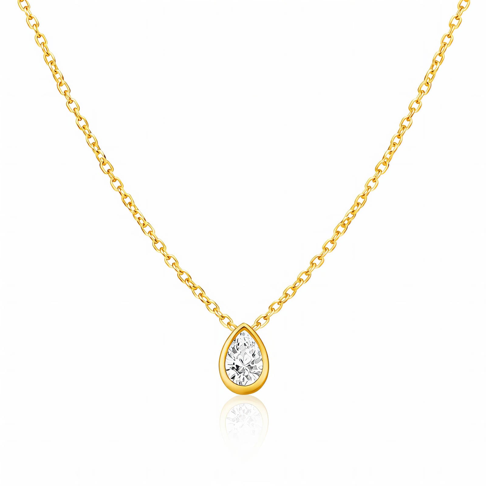Goldfarbene Halskette mit Tropfen-Anhänger und Zirkonia, 18K vergoldet