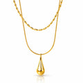Doppelreihige Layering-Kette mit Tropfen-Anhänger, vergoldet, Gliederkette