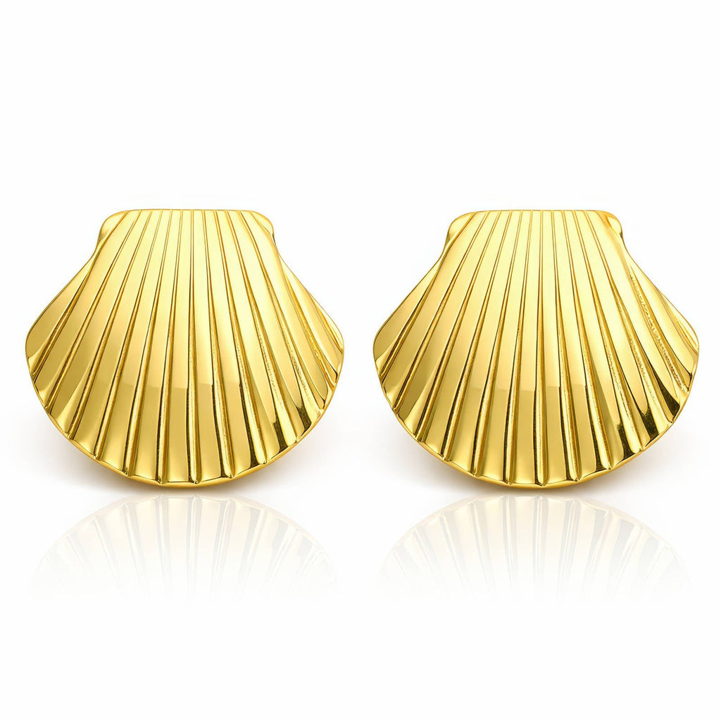 Fächerförmige Ohrringe mit geripptem Goldton-Finish, rundgeformtes Schalen-Design