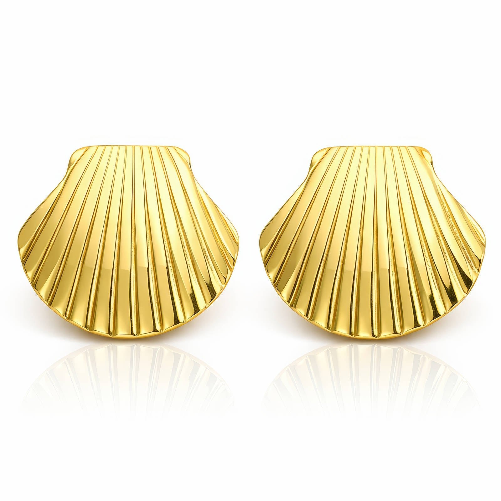 Fächerförmige Ohrringe mit geripptem Goldton-Finish, rundgeformtes Schalen-Design