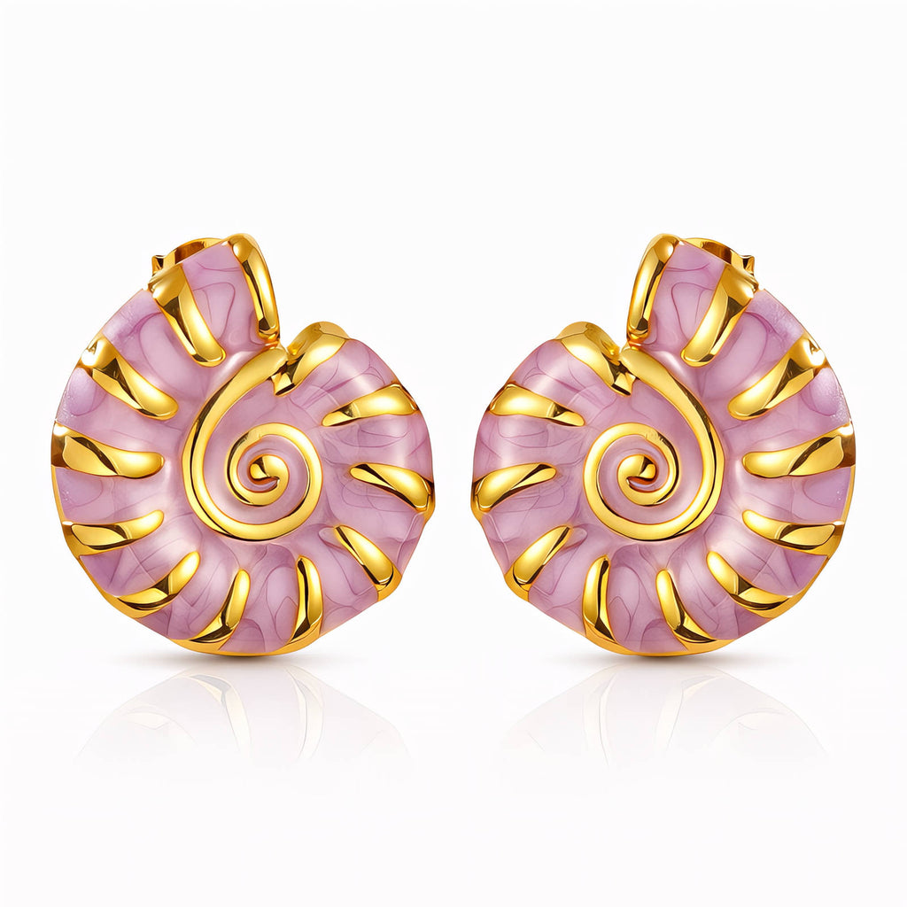 ROSALIE Muschel-Ohrringe, 18K vergoldet, lila Muschel-Design mit Spiralring