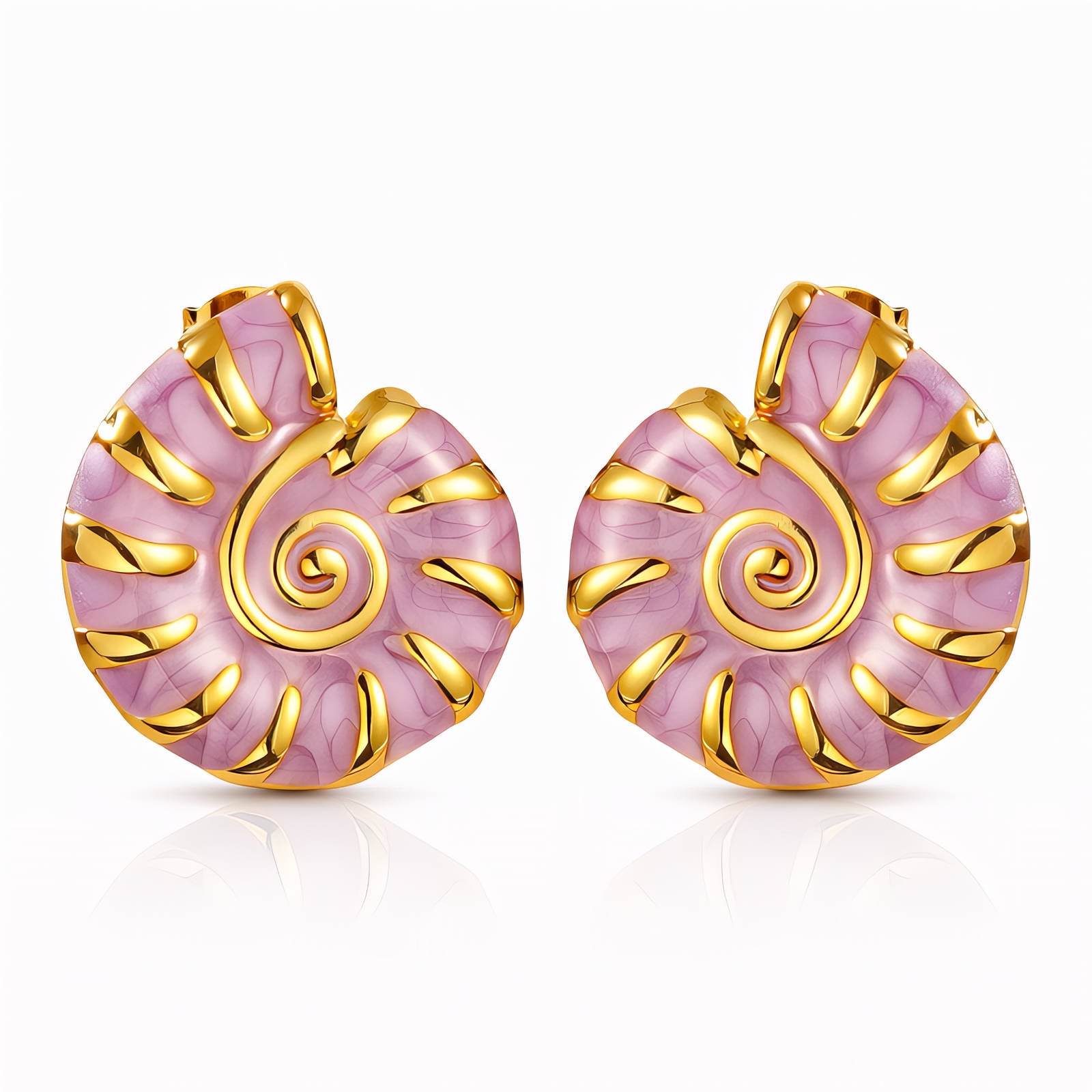 ROSALIE Muschel-Ohrringe, 18K vergoldet, lila Muschel-Design mit Spiralring