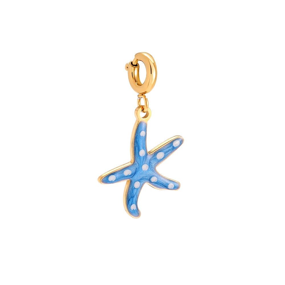 Blauer Seestern-Anhänger mit Goldfassung und Karabineröse, 18K vergoldet