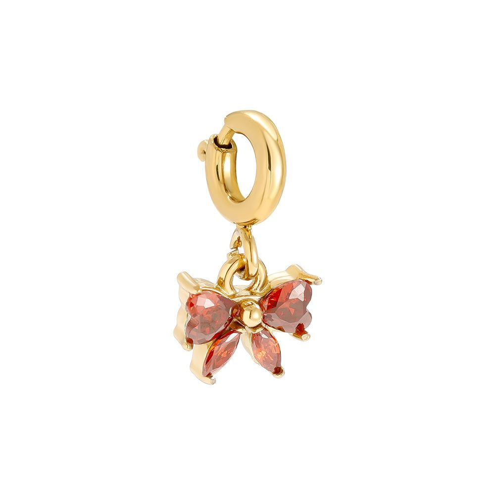 Goldplattierter Charm mit rotem Blumen-Anhänger an kleinem Hakenring