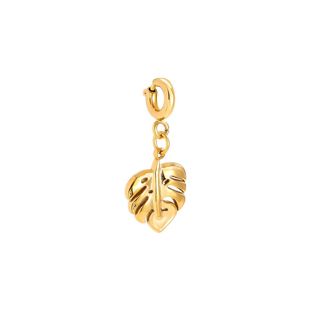 Goldfarbener Charm-Anhänger PALMA mit Blattmotiv, an Öse und Kettenglied